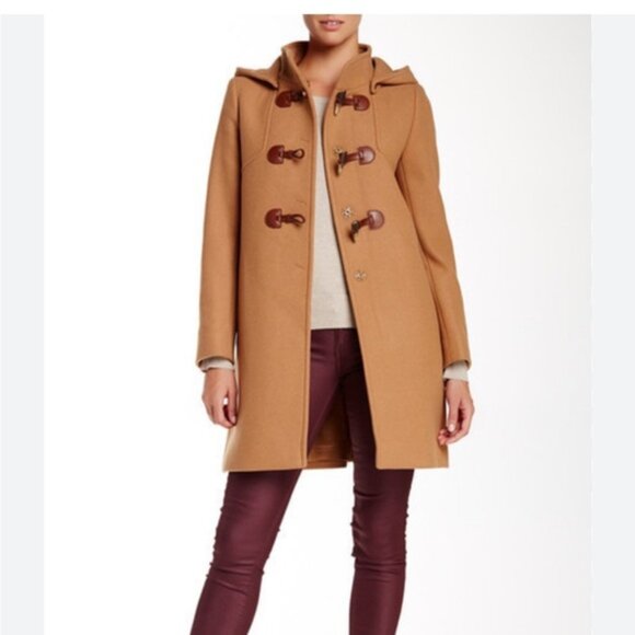 Cinzia Rocca due hood toggle Wool Cashmere Blend tan Color Coat Button size 12 - Picture 1 of 8